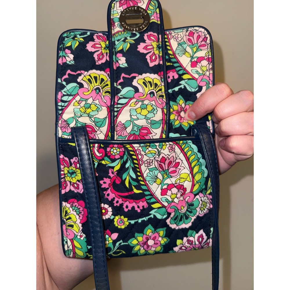 Vera Bradley Quilted Paisley Crossbody Bag Navy Pink Floral Turn Lock Purse - Picture 2 of 6